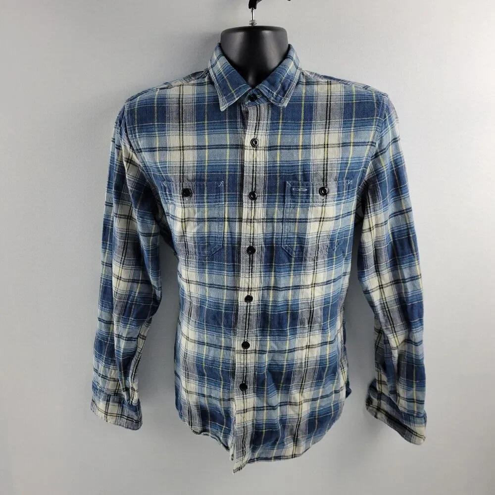 J.Crew mens flannel long sleeve button down shirt plaid blue M‎ 1933